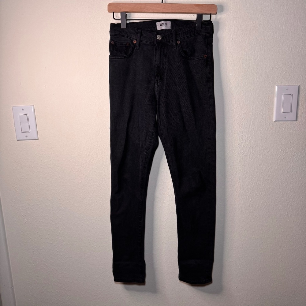 AGOLDE Toni Mid-Rise Slim Straight Jeans Black Denim Women's Size 24